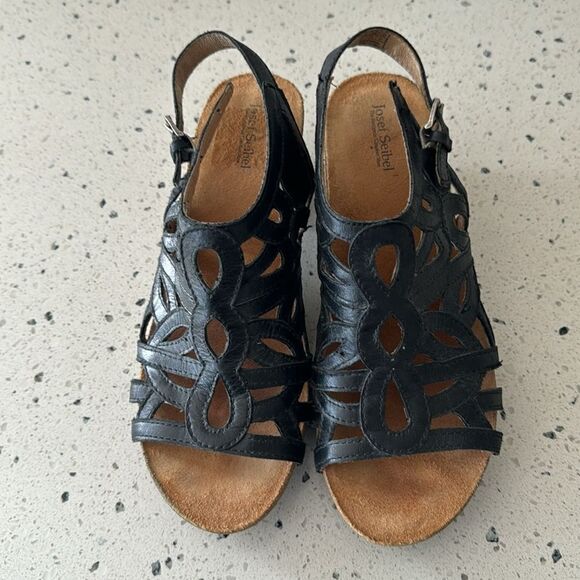 Josef Seibel Women's Ruth Black Leather Cut Out Open Toe Comfy Sandals Size 40 - Picture 2 of 12